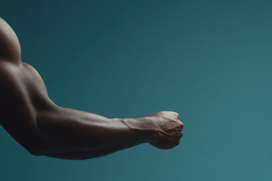 young man confidently extends his arm toward viewer emphasizing intricate details of his tendons