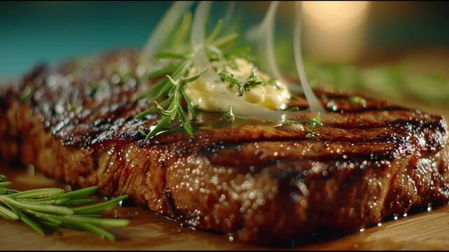 Grilled Steak With Garlic Butter And Rosemary