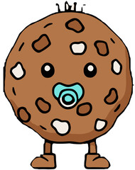 Cute Kawaii Baby Chocolate Chip Cookie Mascot with Pacifier