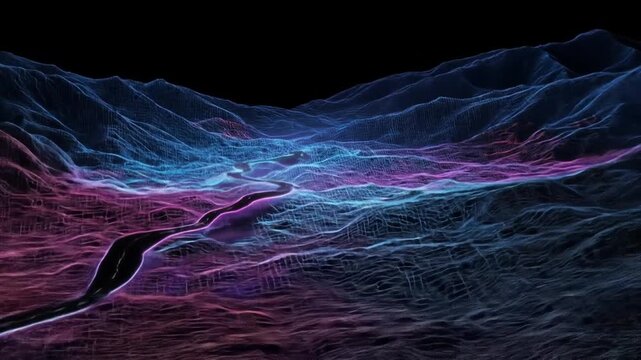 Abstract digital landscape futuristic terrain with data visualization
