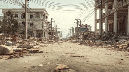 Aftermath of destruction: Ruins of a city after war or natural disaster