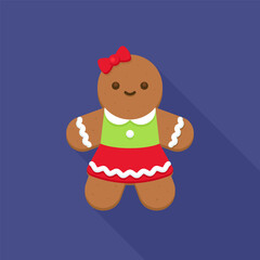Cute Gingerbread Girl with Green Dress and Red Bow