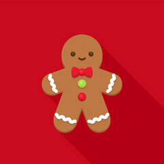 Gingerbread Man with Red Bow Tie on Bright Red Background