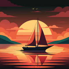 Sailboat at Sunset Illustration