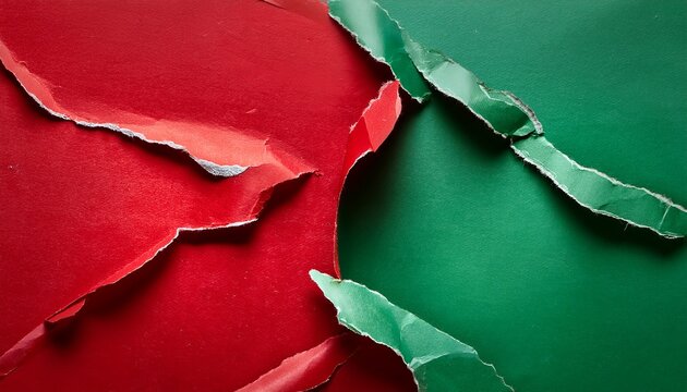 ripped red and green paper