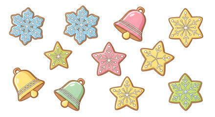Christmas gingerbread cookies collection, isolated on transparent background
