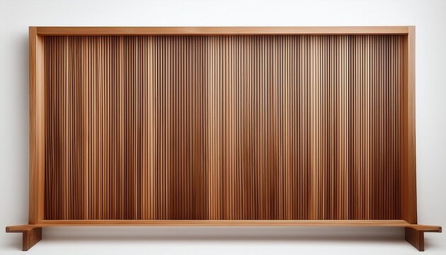 a minimalist wooden panel with vertical slats isolated on white background