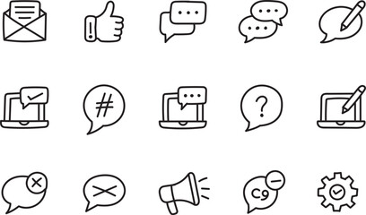 Hand Drawn Minimalist Communication Line Icons Collection for Digital Interface Design