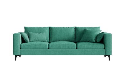 Modern couch with pillows on a transparent background. Furniture for promotional, presentations, and marketing materials.
