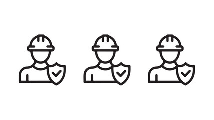 Fototapeta premium Construction worker icon set safety approved symbol vector line art for website and app design isolated on white background