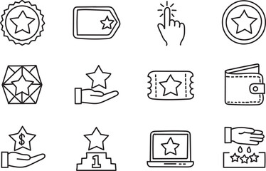 Premium Quality Reward Icons Collection – Hand Drawn Line Badge, Rating, Achievement, Loyalty Vector Set