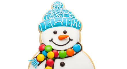 Decorated Snowman Cookie, isolated on transparent background