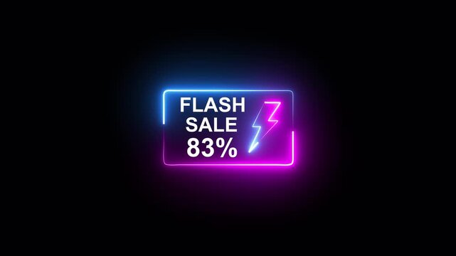 Glowing neon Flash Sale 83 percent discount promo animation isolated on black background