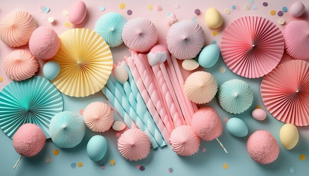 pastel party decorations and colorful candies