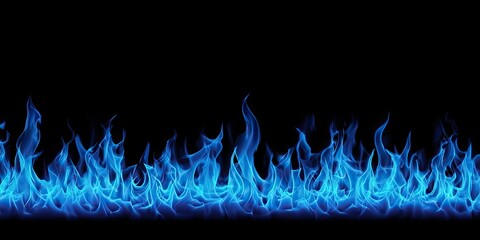 A horizontal banner of vibrant blue flames flickering against a solid black background, creating a striking visual contrast.
