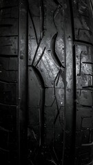 Close-up of a New Car Tire Tread Pattern.