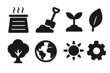 Environmental sustainability solid icon set. Eco-friendly, nature, conservation icons