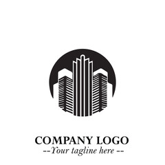 Building Logo Symbol in Black on the White Background with Modern Minimal Architecture Design