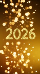 Golden Bokeh Lights Forming the Year 2026 with Festive Sparkle.