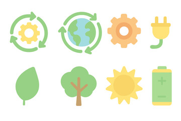 Fototapeta premium Eco-friendly energy flat icon set. Renewable resources, sustainability icons collection