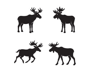 moose silhouette, moose vector, moose collection, moose set, moose head vector, standing moose, walking moose, majestic moose, antler silhouette, moose emblem, moose icon set
