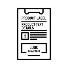 Product label with text details and logo branding icon