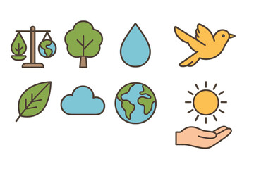 Ecology linear icon set: sustainability, environment, nature, earth conservation icons