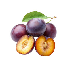 Plums with leaf on Transparent Background