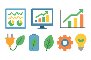 Obraz premium Eco energy and data flat icon set. Environment, renewable resources flat design icons