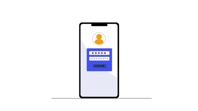 Admin login animation on mobile phone 2d interface showing secure access and user authentication process