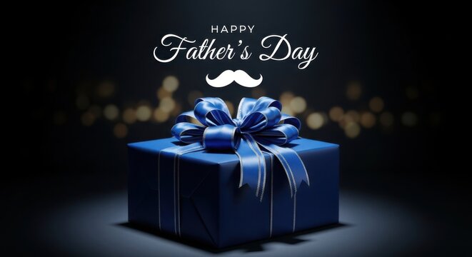 Elegant blue gift box with ribbon for happy father s day celebration