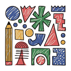 Colorful Doodle Art with Pencils and Abstract Shapes
