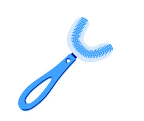 U-shaped toothbrush. Innovative oral care concept for children dental hygiene. Vector isolated illustration.