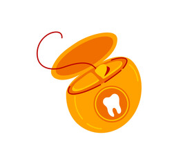 Roll of dental floss for cleaning teeth. Interdental cleaning. Morning routine. Hand drawn vector illustration.