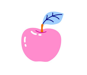 Pink apple. Soft pastel hand drawn illustration. Isolated vector.