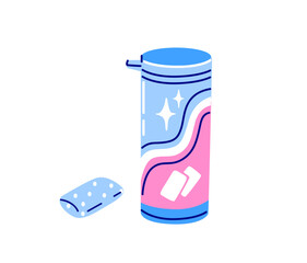 Chewing gum in a plastic container. Hand-drawn vector isolated illustration.