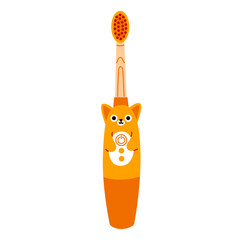 Kids electric toothbrush. Cute animals character design. Innovative oral care concept for children playful dental hygiene. Vector isolated illustration.