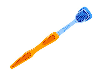 Oral tongue scraper. Minimalist cleaning tool for daily oral care and fresh breath. Hand drawn vector illustration.