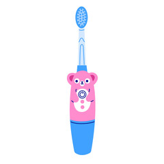 Kids electric toothbrush. Cute animals character design. Innovative oral care concept for children playful dental hygiene. Vector isolated illustration.