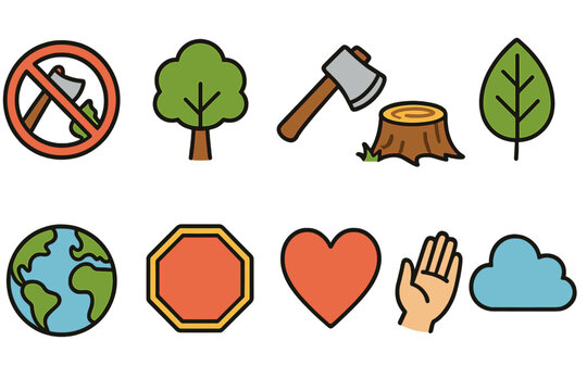 Environmental awareness icon set. Nature, conservation icons flat collection