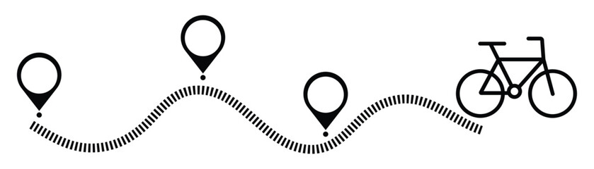 Bicycle road sign. Bicycle traffic sign location icon symbol collection website graphic design. Bicycle icon dotted line path with start point. Vector illustration. EPS 10
