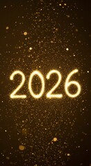 Golden Glowing 2026 Text with Sparkling Glitter Background for New Year Celebration.