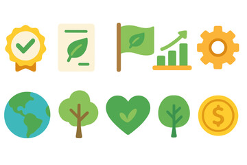Eco-friendly, sustainability flat icon set. Environment, green energy symbols.