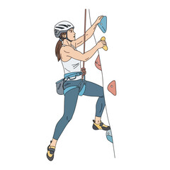 Female climber on indoor climbing wall.