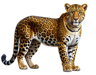  Full Body Leopard in Natural Stance Looking Away, Detailed Fur Texture isolated on transparent background PNG
