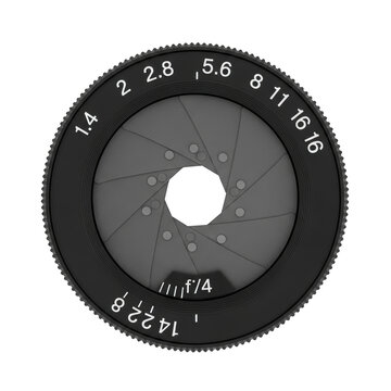 Close-up of a Camera Aperture with F- Stop Numbers and Blades Keywords: aperture, blades, camera, camera lens, circle, circular