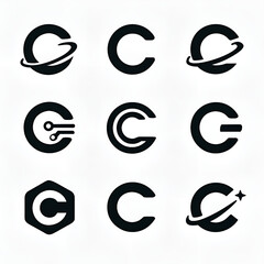 Obraz premium Futuristic Letter C Logo Set in Black and White