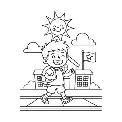 Happy Child Walking to School Under a Bright Sun Illustration