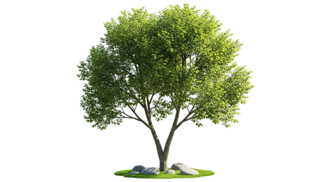 Lush green tree with rocks and grass isolated - Powered by Adobe