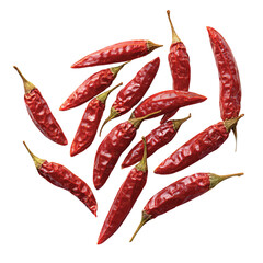 Dried Thai chili peppers PNG die-cut isolated on transparent background, premium Asian spice red chili peppers symbol of heat and flavor, red chili peppers ideal ingredient element for fiery cuisine